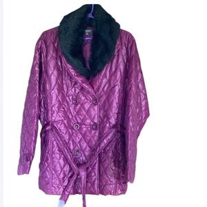 Offer$15 La mode plus size detachable faux fur collar quilted coat w belt 42